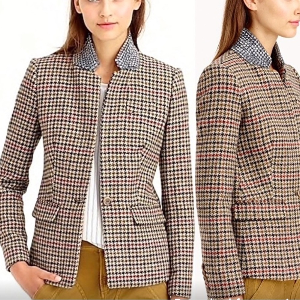 J. Crew Regent Houndstooth blazer, studded, Rare size 0